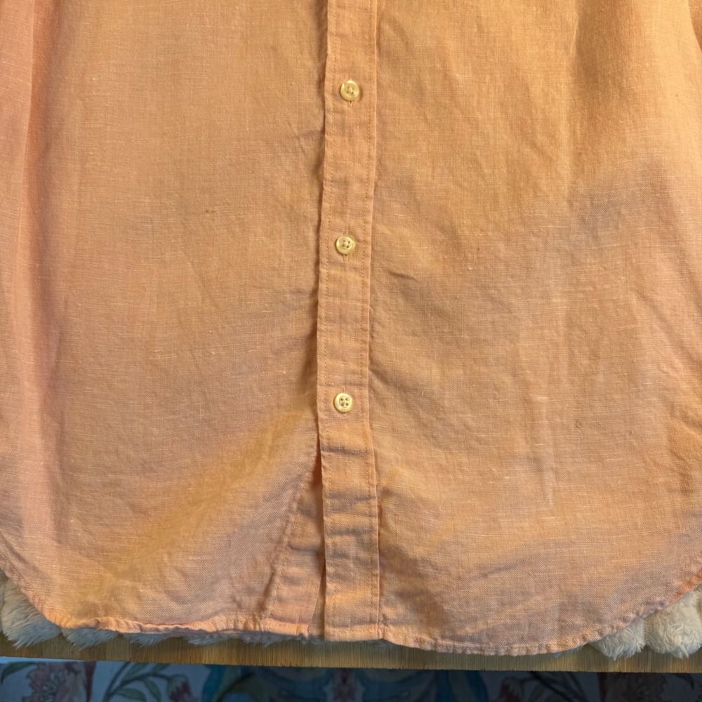 J.Crew Factory Mens Slim Fit 100% Linen Button Down Shirt Peach Orange Medium - Picture 9 of 10